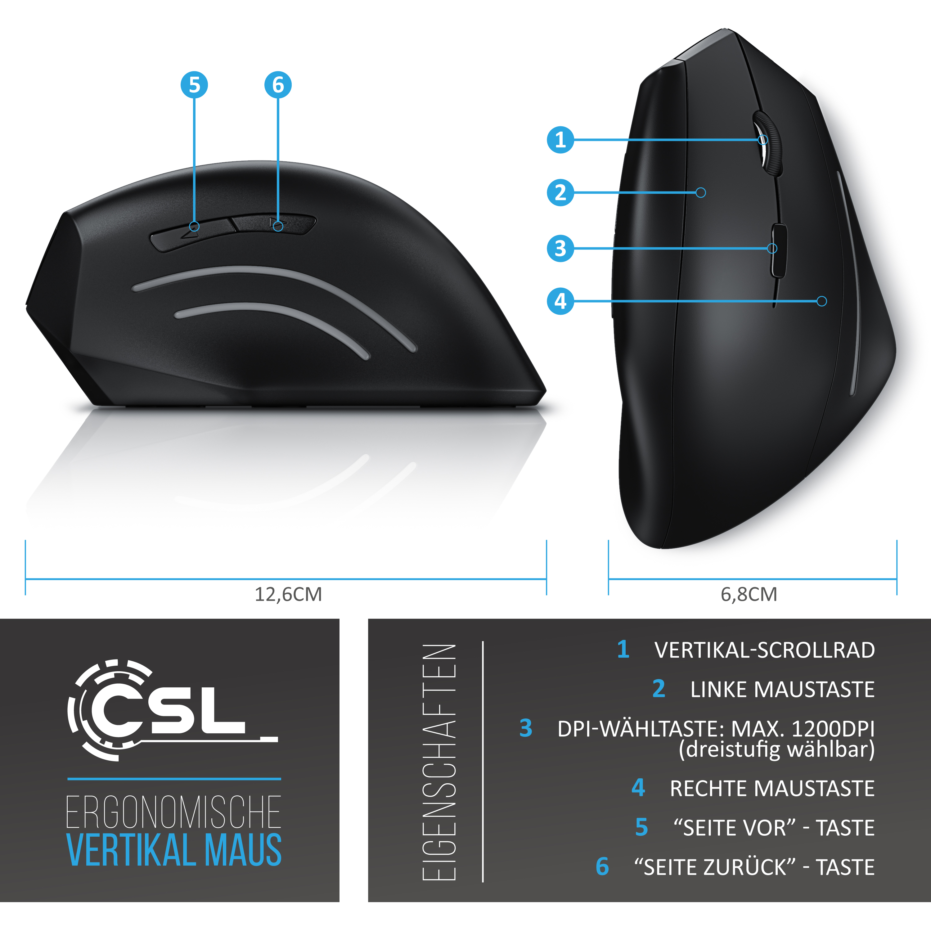 CSL - Optische Wireless Kabellos Funk Aus Vertikale Ausführung Linkshänder - Ergonoisches