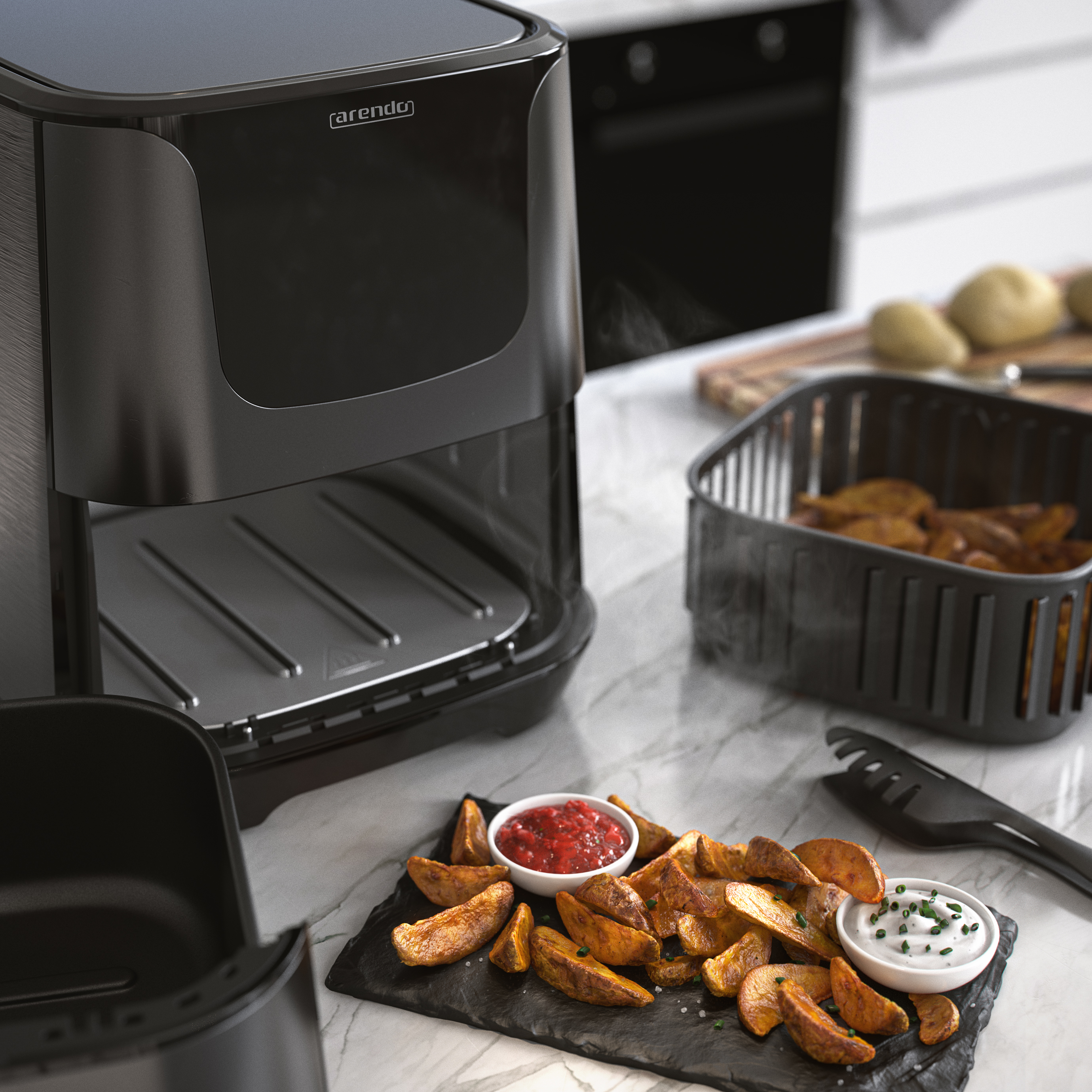 Arendo FUNFRY 3,5 L 3D Heißluftfritteuse 1500 W 80 bis 200 °C Timer 8 Programme