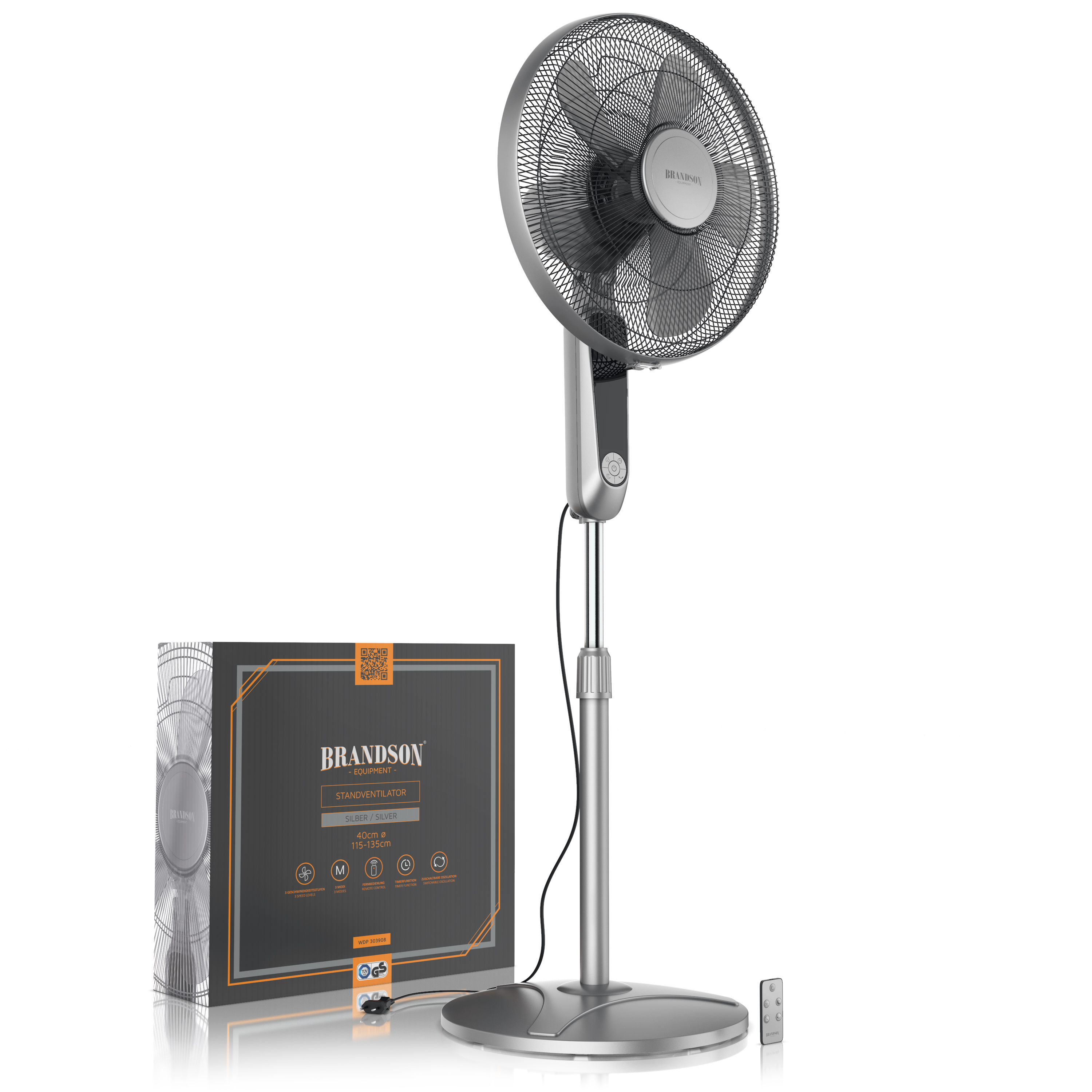Brandson 60 Watt Standventilator 38,5 cm Rotordurchmesser Höhe variabel 3 Modi